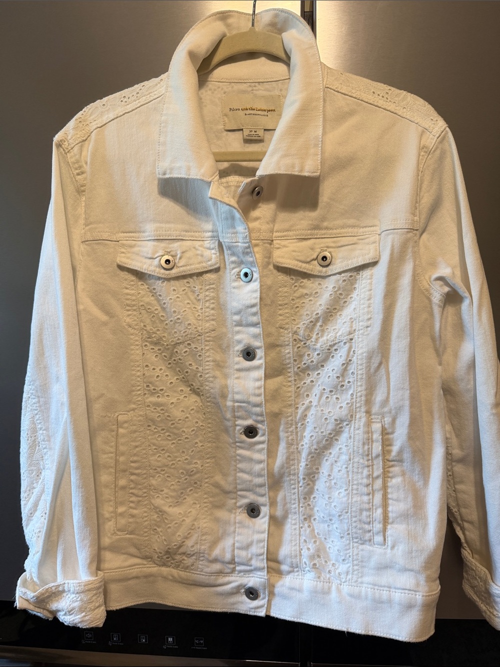 Anthropologie White Eyelet Denim Jacket